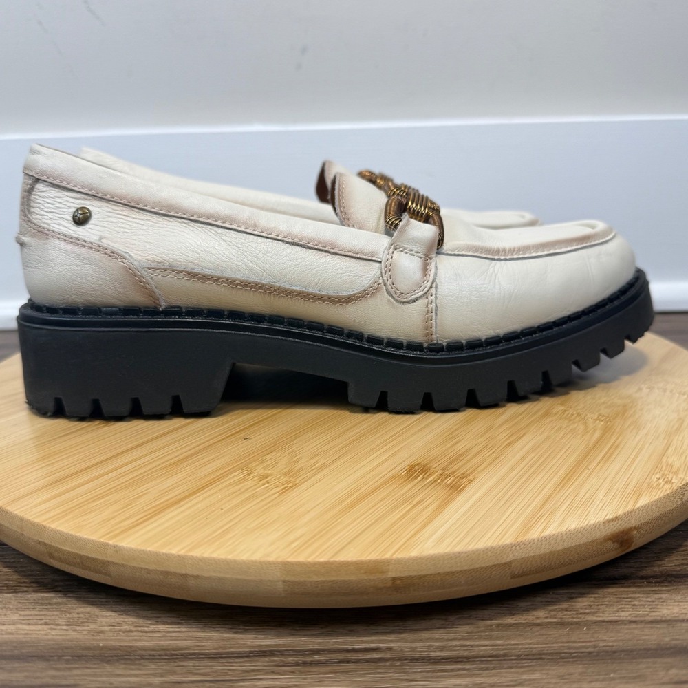 Pikolinos Platform Loafers Womens 40 Cream Leather Lug Sole Chain Chunky Preppy
